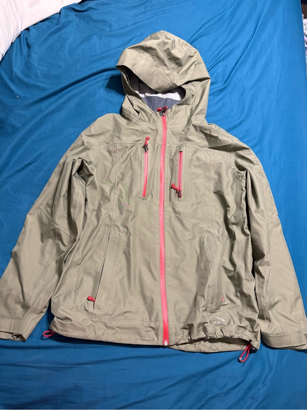 Boys Hooded Shell Jacket in Light Olive with Orange Accents